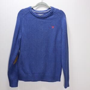 Vintage American Eagle Blue Knit Sweater with Elbow Patches Size L